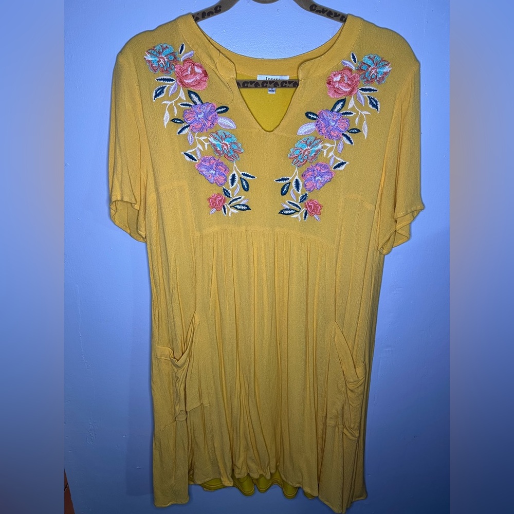 L Jodifl Floral Embroidered Dress Yellow (with pockets)